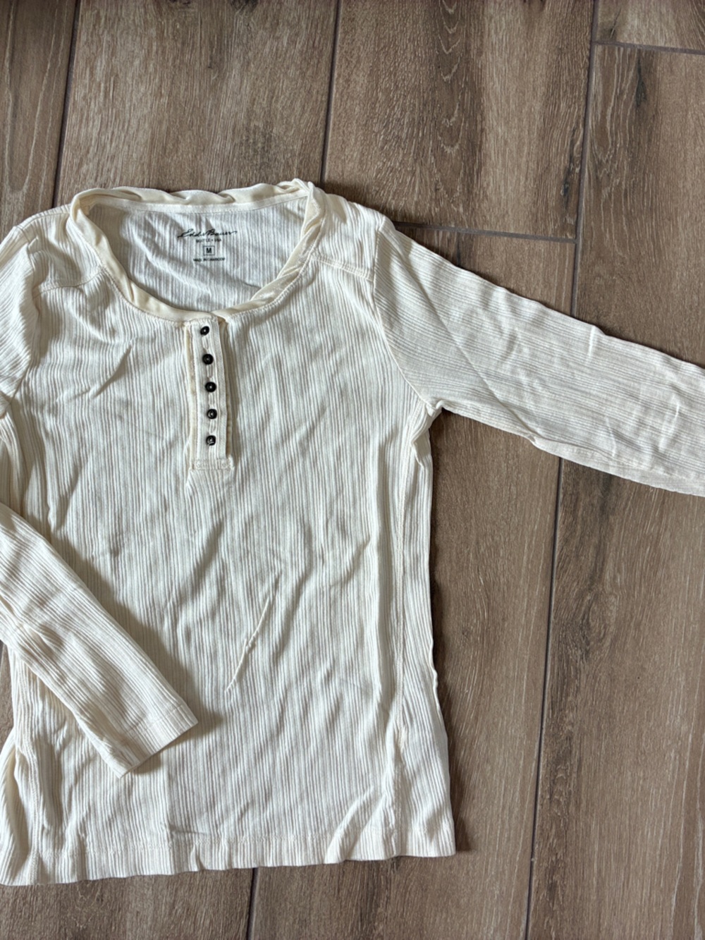 Eddie Bauer Cream Ribbed Henley Tee